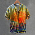 Men's Retro Hippie Sun And Rainbow Patterns Prints Linen Blend Short-sleeve Shirt