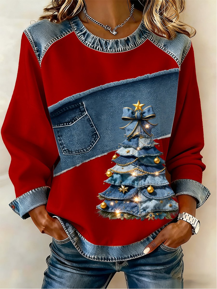 Women's Casual Retro Christmas Tree Sweatshirt