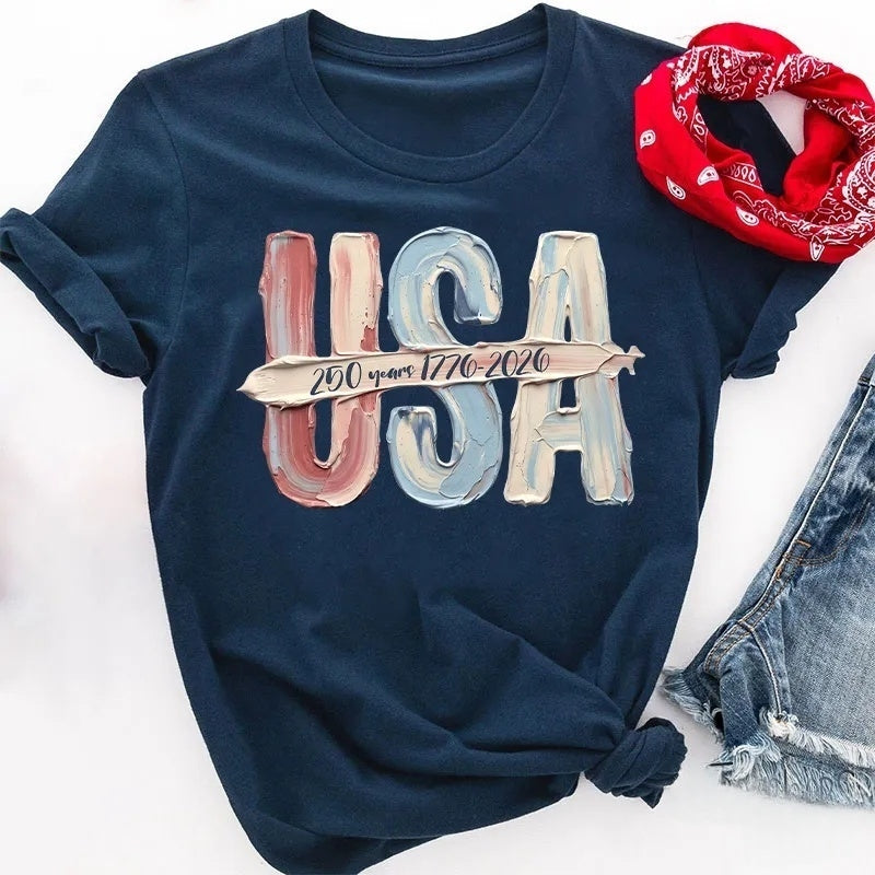 Watercolor USA 250 Years Cotton T-Shirt