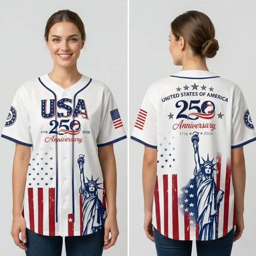 USA 250th Anniversary Baseball Jersey, Patriotic Statue of Liberty Print Shirt