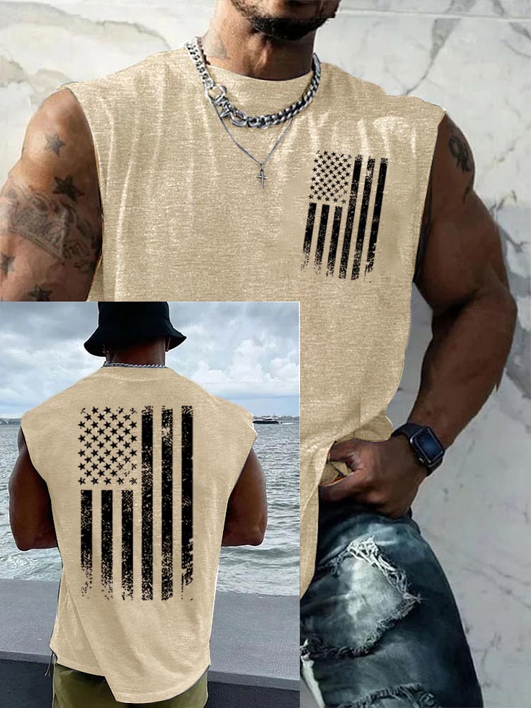 250Th Anniversary American Flag Pattern Round Neck 100% Cotton Tank Top