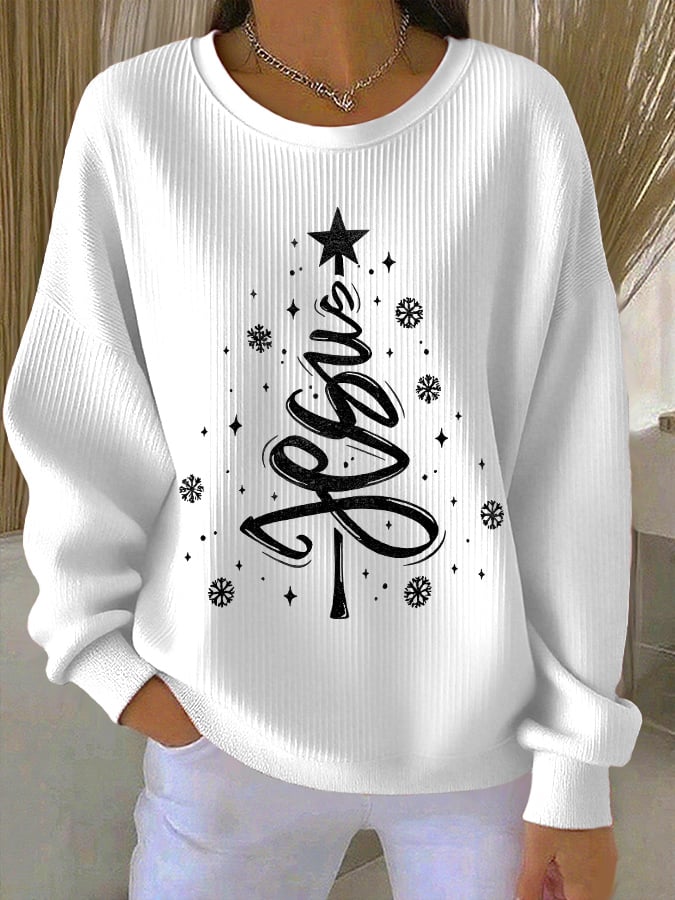 Retro Christmas Jesus Print Sweatshirt