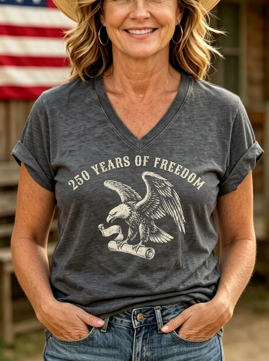 Women's Independence Day Western Eagle 250 Years Printed T-shirt