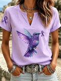 Women's Retro Alzheimer'S Disease Awareness Cotton And Linen Printed Top