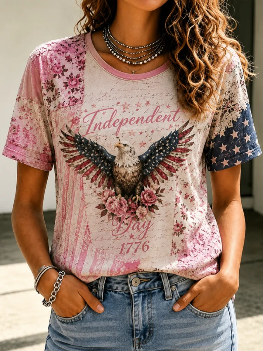 Women's Independence Day Floral Print T-Shirt