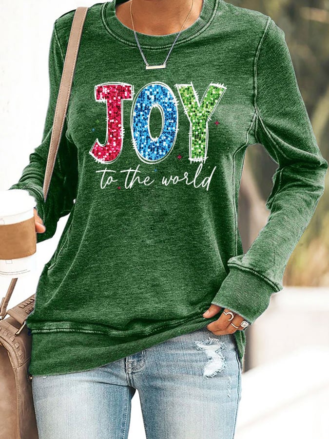 Retro Christmas Joy To The World Print Sweatshirt