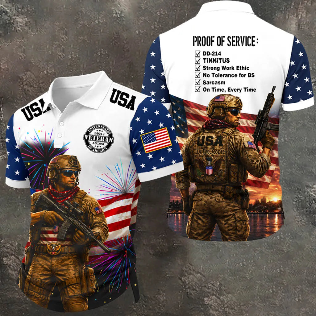 Men's Veteran Proof The Service Pattern Print Polo Shirt