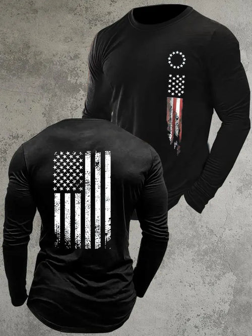 America Flag Pattern Long Sleeve 100% Cotton T-Shirt