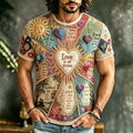 Men's Vintage Hippie Heart Art Patchwork Casual Short-sleeved Top