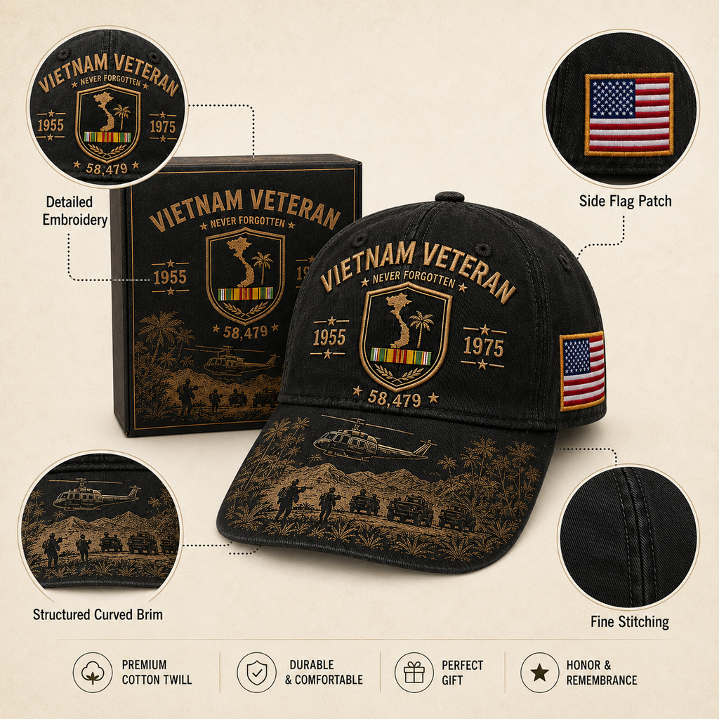 Vietnam Veteran Never Forgotten 1955–1975 Commemorative Cap 🇺🇸