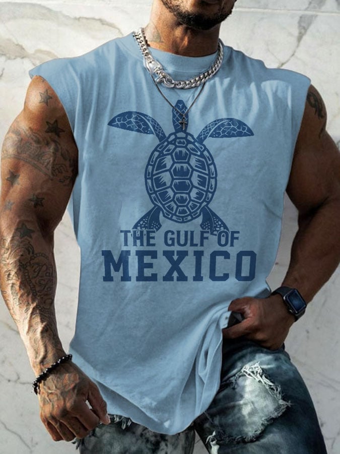 Men's Retro Gulf Of Mexico Est 1550 Stay Salty And Resist Print Round Neck Tank Top