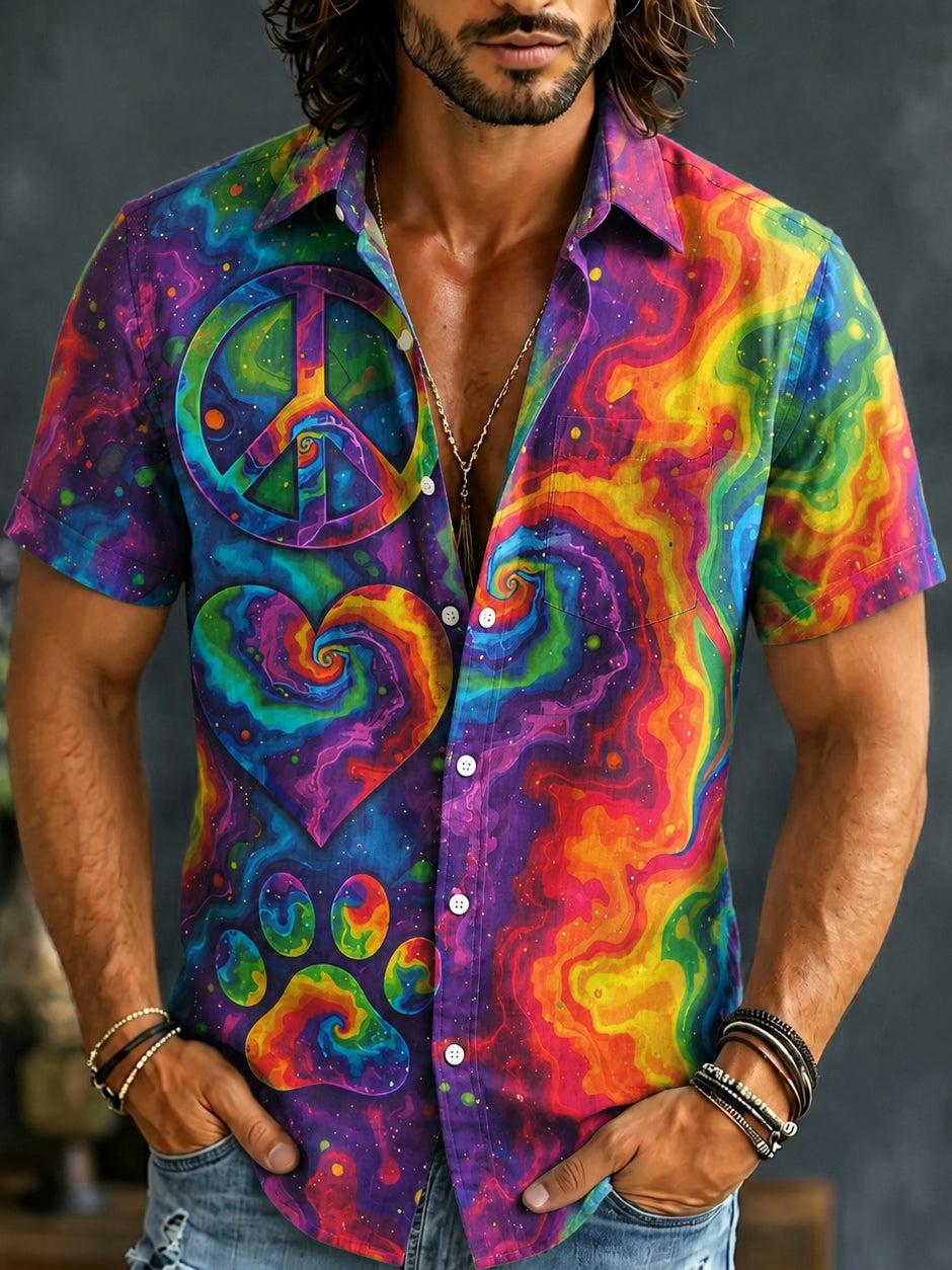 Men's Peace Sign Colorful Tie Dye Print Shirt