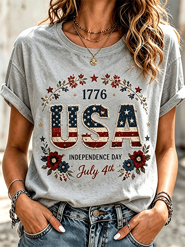 Women's 1776 USA Independence Day Floral T-Shirt