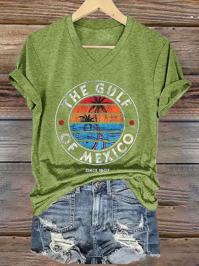 Women's Gulf of Mexico Print V-Neck T-Shirt
