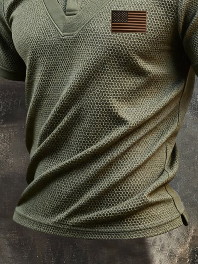 Men's Retro "Patriot" Faux-Layered Short-Sleeve Polo T-Shirt