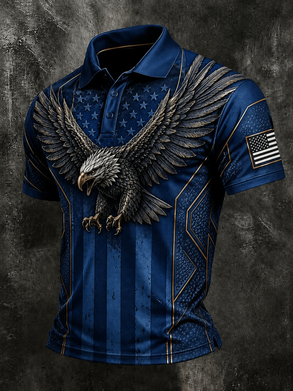 Men'S Retro Independence Day Flag Printed Short Sleeved Polo Shirt