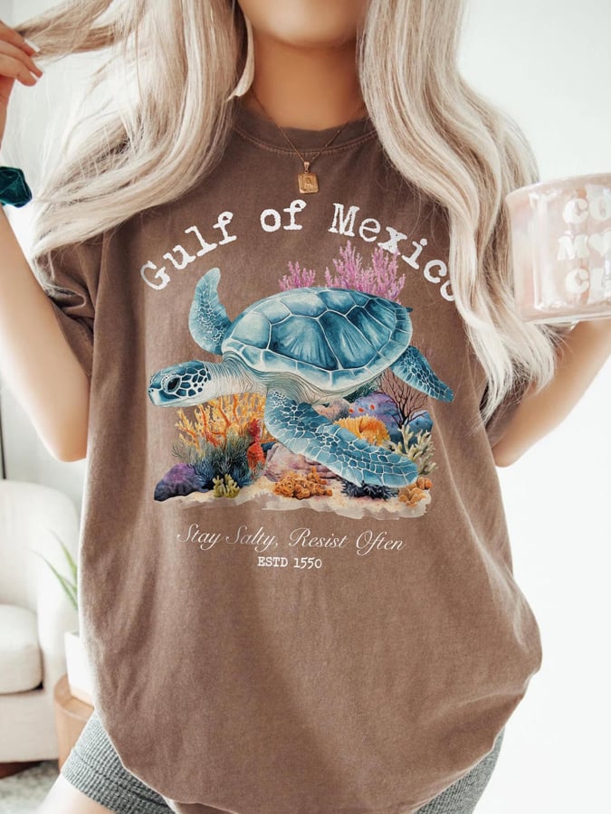 Women's Gulf Of Mexico Print Round Neck T-Shirt