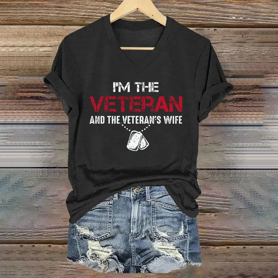 Women's I'm A Veteran And The Veteran's Wife Printed V-Neck T-Shirt