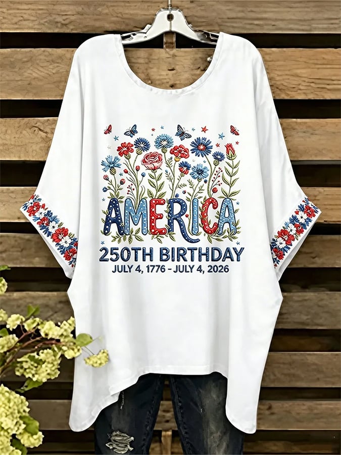 Women's 250 Years Of Freedom Flower Art Print  Top
