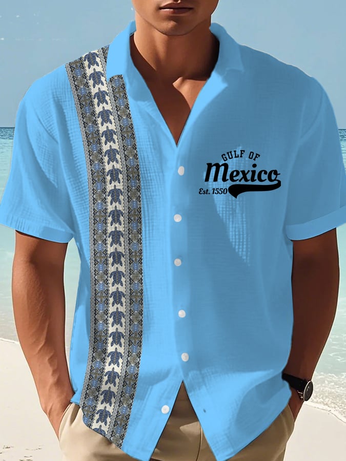 Men's Vacation Gulf of Mexico Turtle Print Waffle Shirt