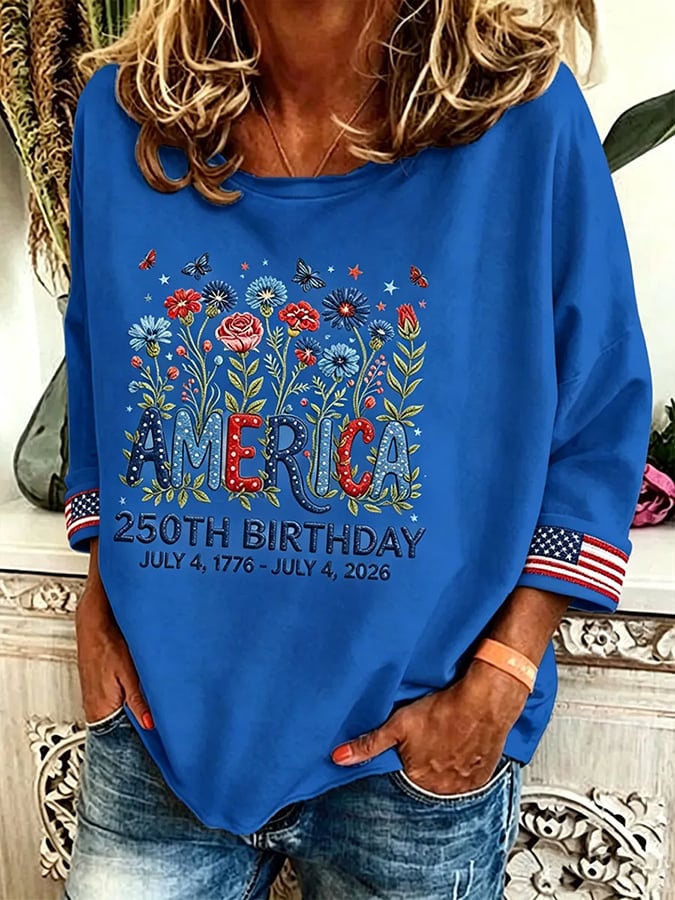 Women's 250 Years Of Freedom Flower Art Print  Top