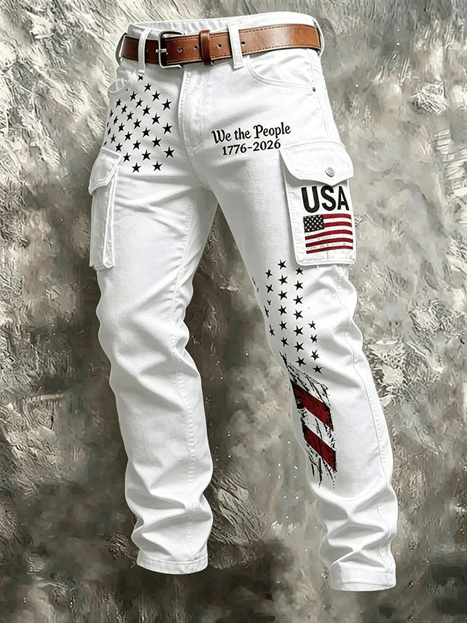 Men's Retro American Flag Print Shorts