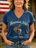 Women's 4th of July Western Cowboy America 250 Printed T-shirt