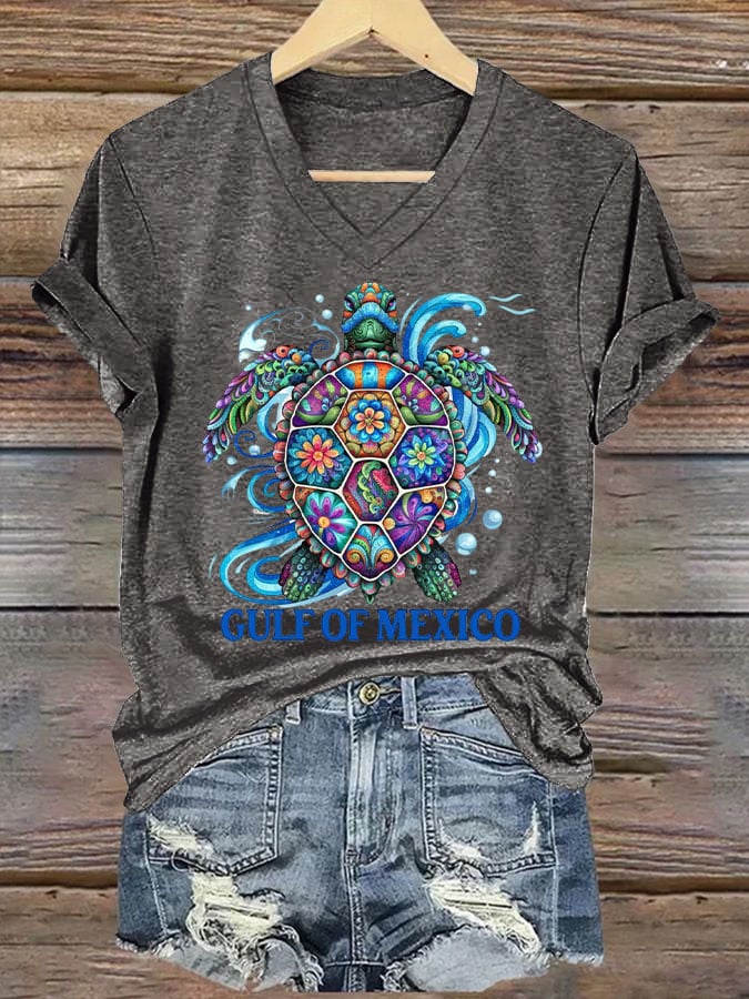Women's Gulf Of Mexico Printed V Neck T-shirt