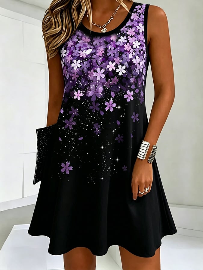 Women's Purple Art Print Dress