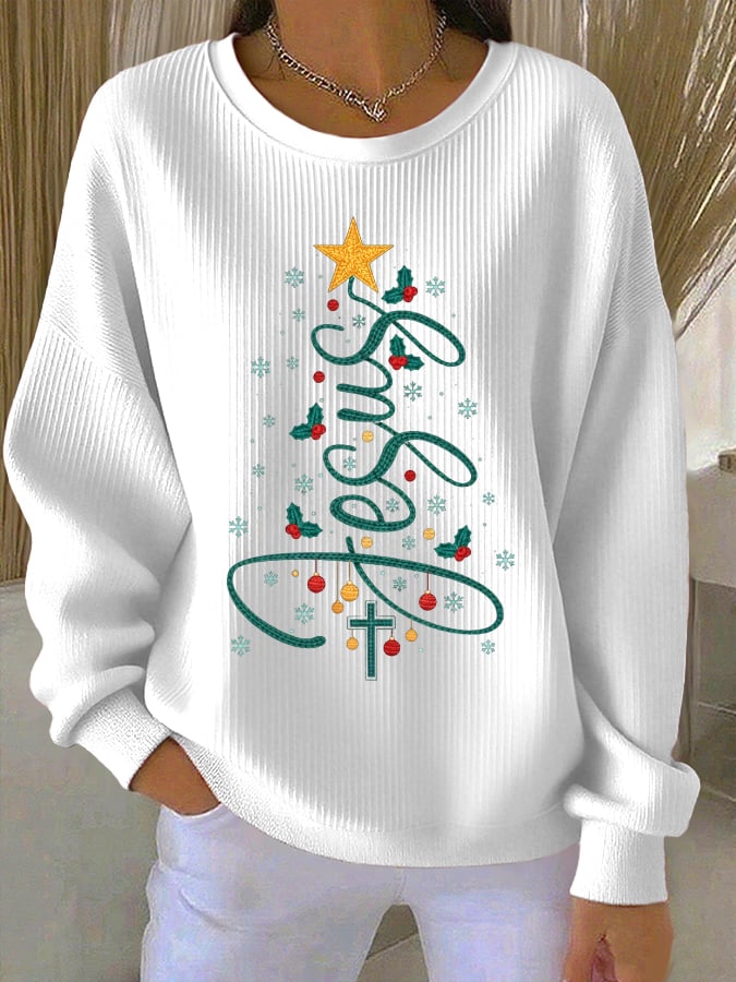 Women's Faith Christmas Tree Print Casual Sweatshirt