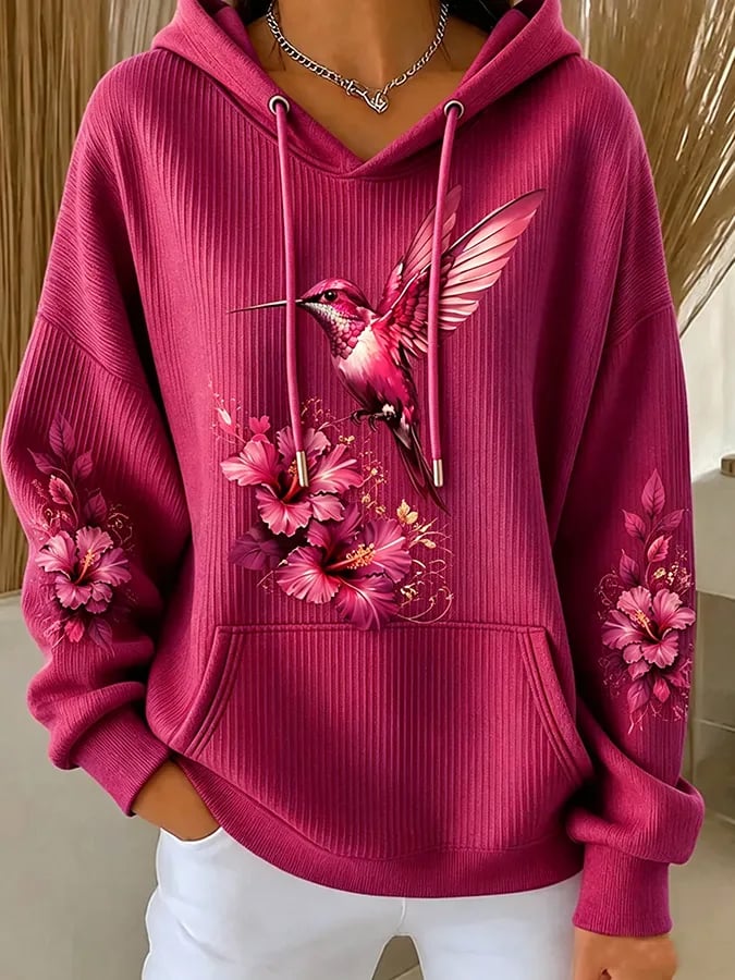 Women's Casual Printed Hooded Knit Top