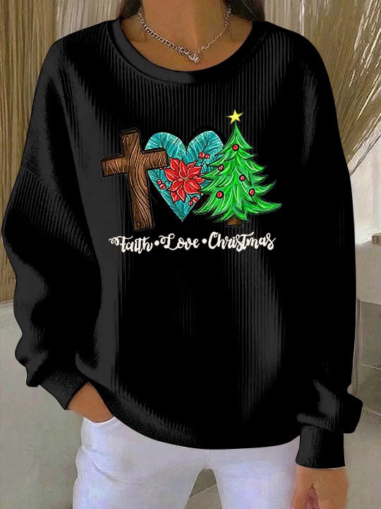 Women's Faith Love Christmas Print Crew Neck Sweatshirt