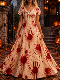 Women's Halloween Blood Handprint & "i'm Fine!!" Short Sleeve Maxi Dress