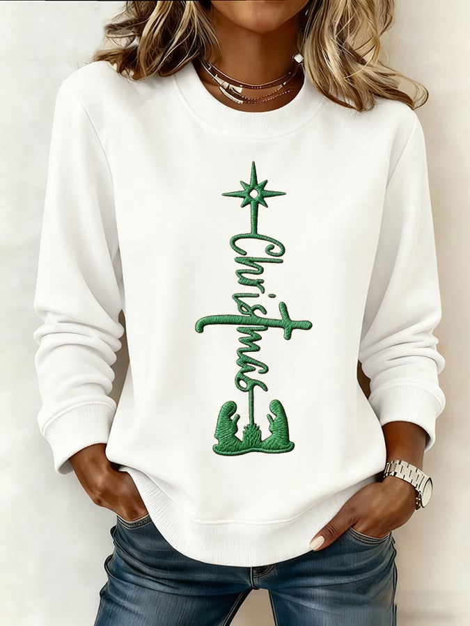 Women's Christmas Casual Faith Print Sweatshirt