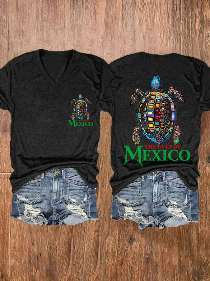 Women's The Gulf Of Mexico Sea Turtle V-Neck Tee