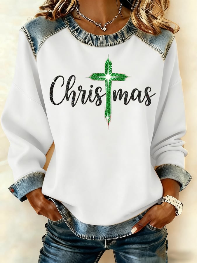 Women's Casual Christmas Faith Print Top