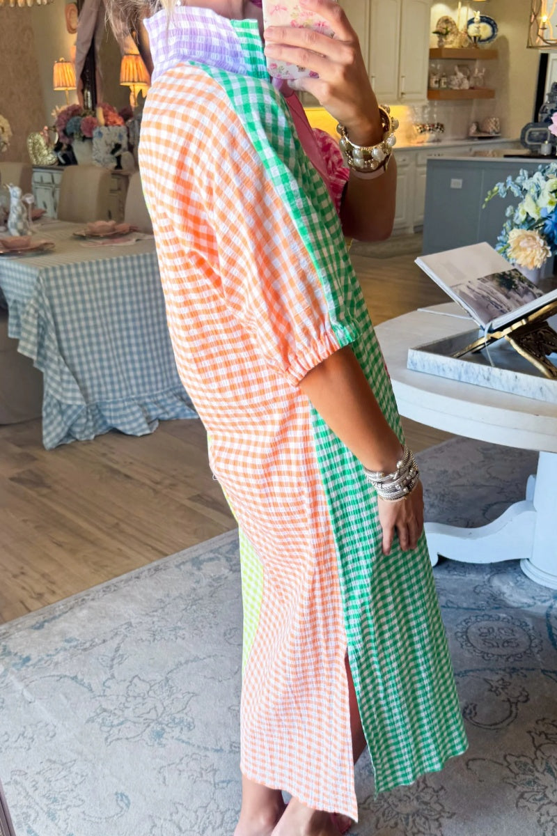 Multi Gingham Midi Dress