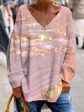 Women's Pink Textured Print V-Neck Top