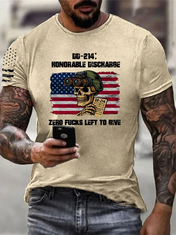 DD214 Zero Fucks Left To Give Pattern 100% Cotton T-Shirt