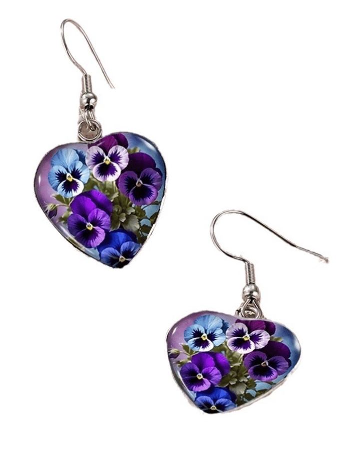 Purple Heart Pansy Design Earrings