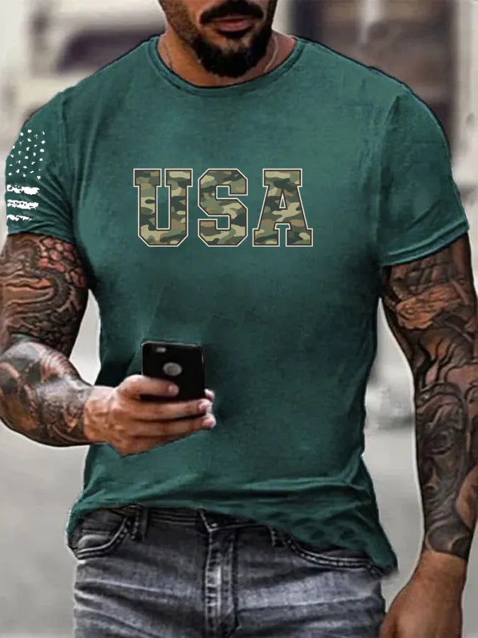 Camouflage USA Pattern 100% Cotton T-Shirt