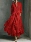 Women's White Long-sleeved Ruffled Maxi Dress