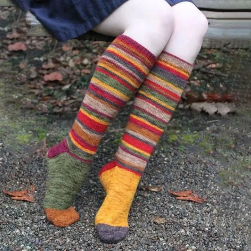 Soft Warm Retro Rainbow Contrasting Socks