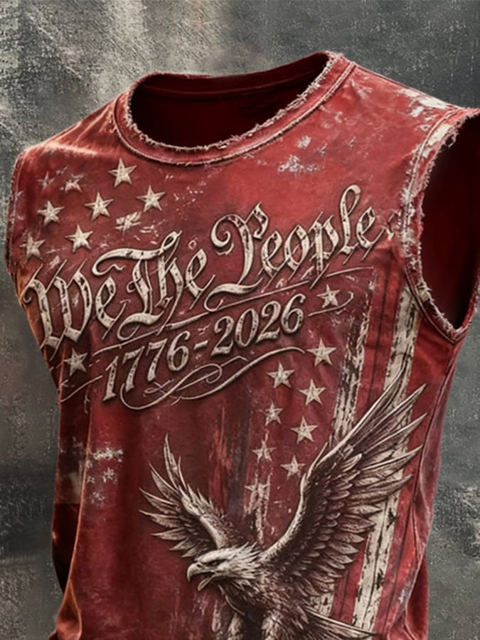 Men's Retro Independence Day Patriot Crew Neck Tank Top