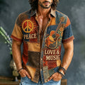 Men's Hippie Peace Love Music Patchwork Print Short Sleeve Shirt