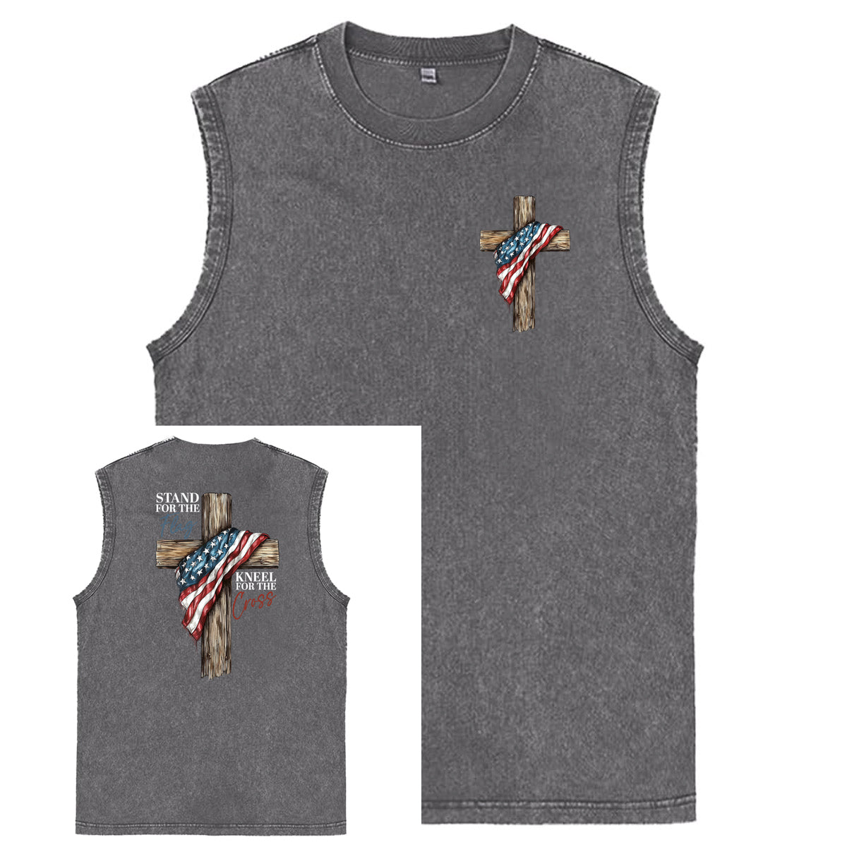 Stand For The Flag Kneel For The Cross Unisex Washed Cotton Sleeveless Tank Tops