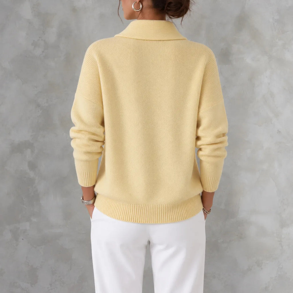 Elegant Solid Color Collar Button Knit Sweater