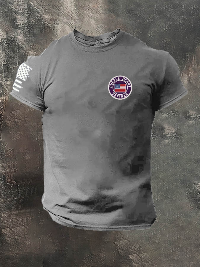 Purple Heart Veteran Pattern 100% Cotton T-Shirt