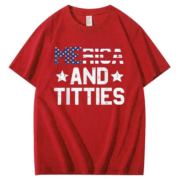 Merica And Titles Pattern Print 100%Cotton T-Shirt
