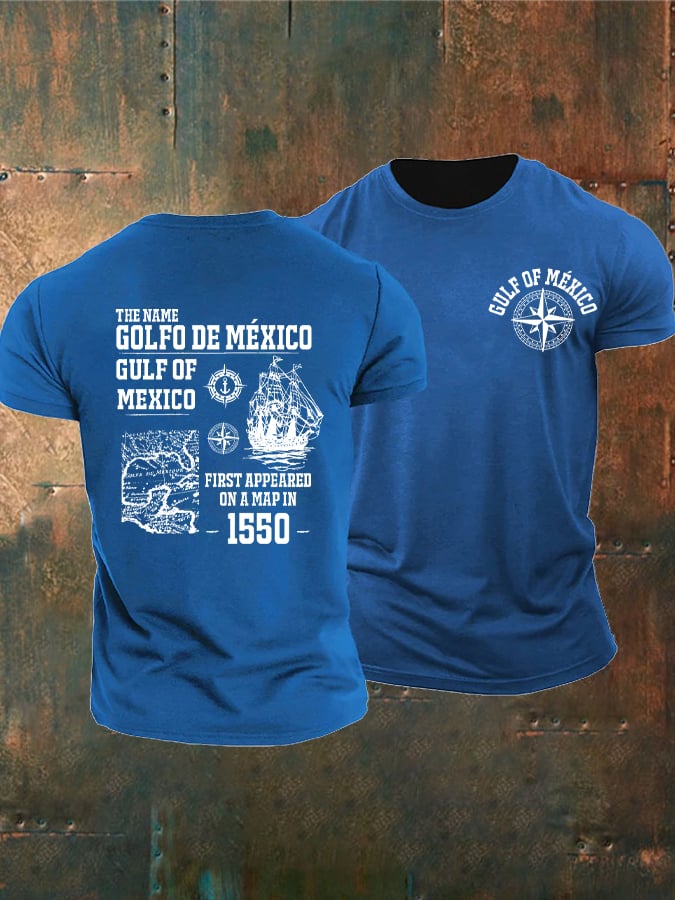 Men'S Retro Gulf Of Mexico Printed Casual Crew Neck T-Shirt